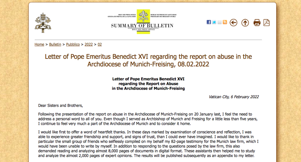 Isi Surat Terakhir Paus Benediktus