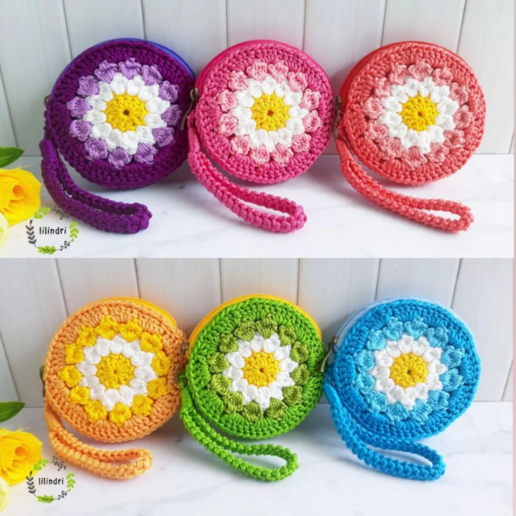 Dompet Koin Rajut Bunga-Bunga || Dompet Rajut untuk Gaya Vintage
