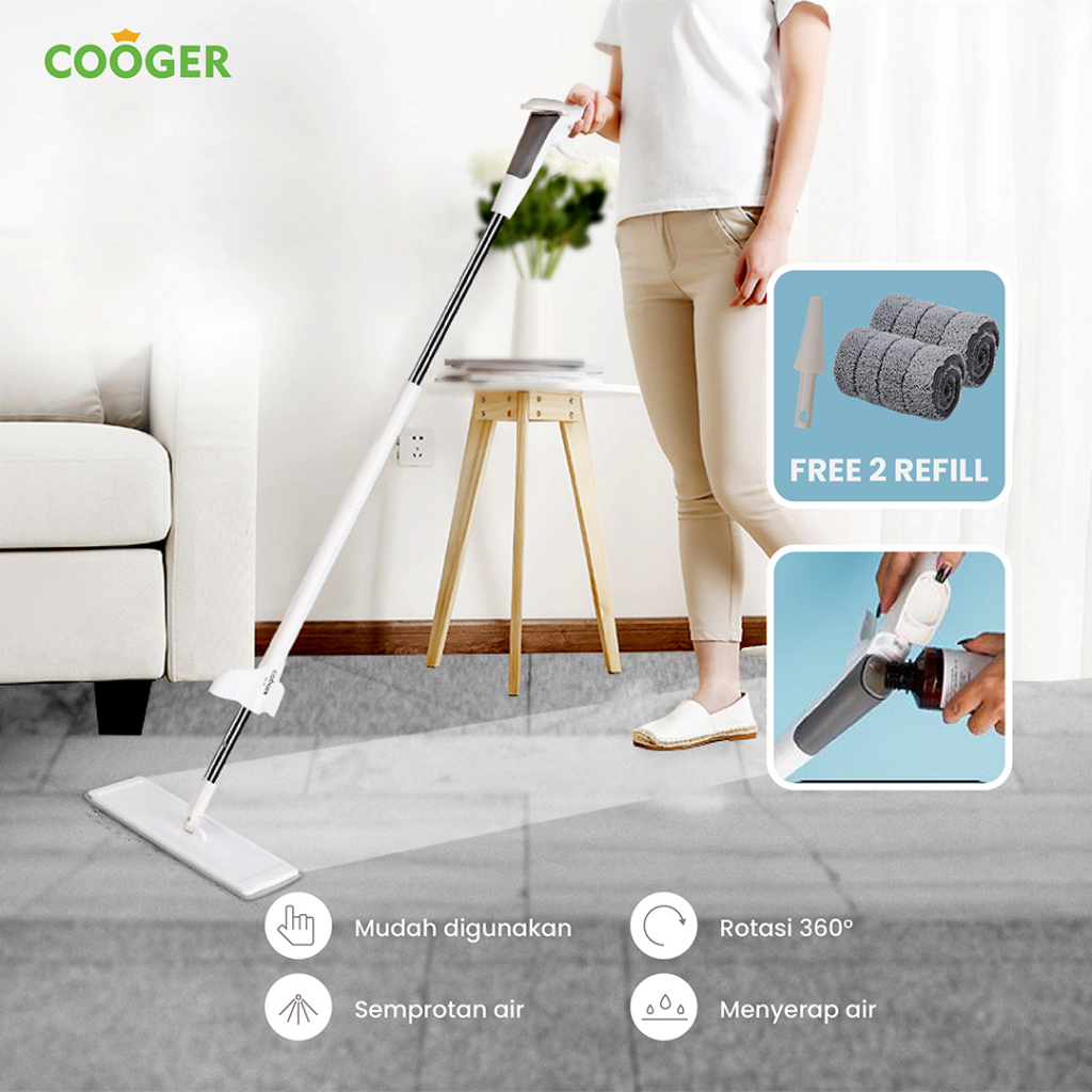 Cooger Water Spray Standing Mop Dengan Pengering Otomatis  || Alat Pel Lantai Tanpa Peras