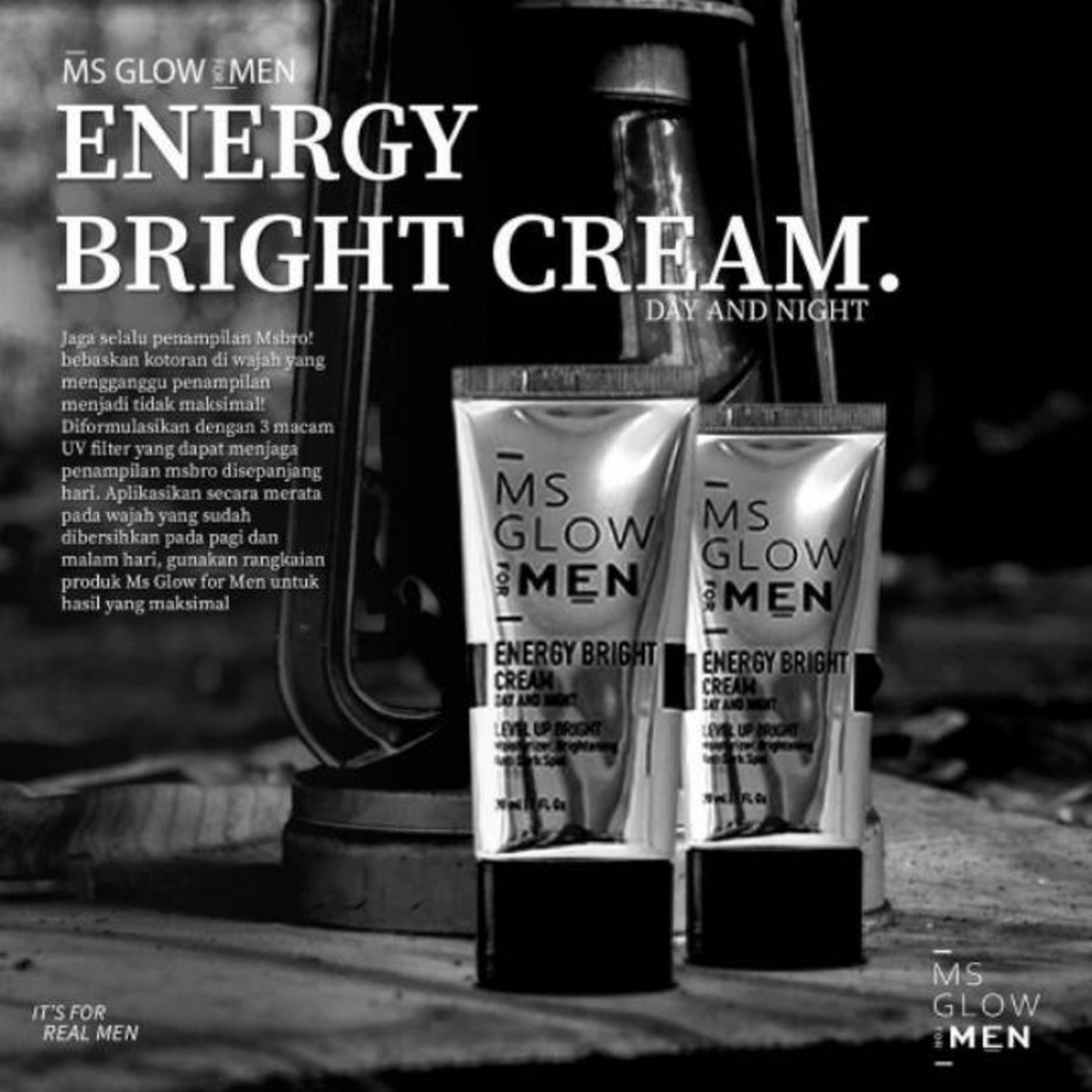 Ms Glow For Men Energy Bright Cream Day & Night || Cream Pemutih Wajah Pria