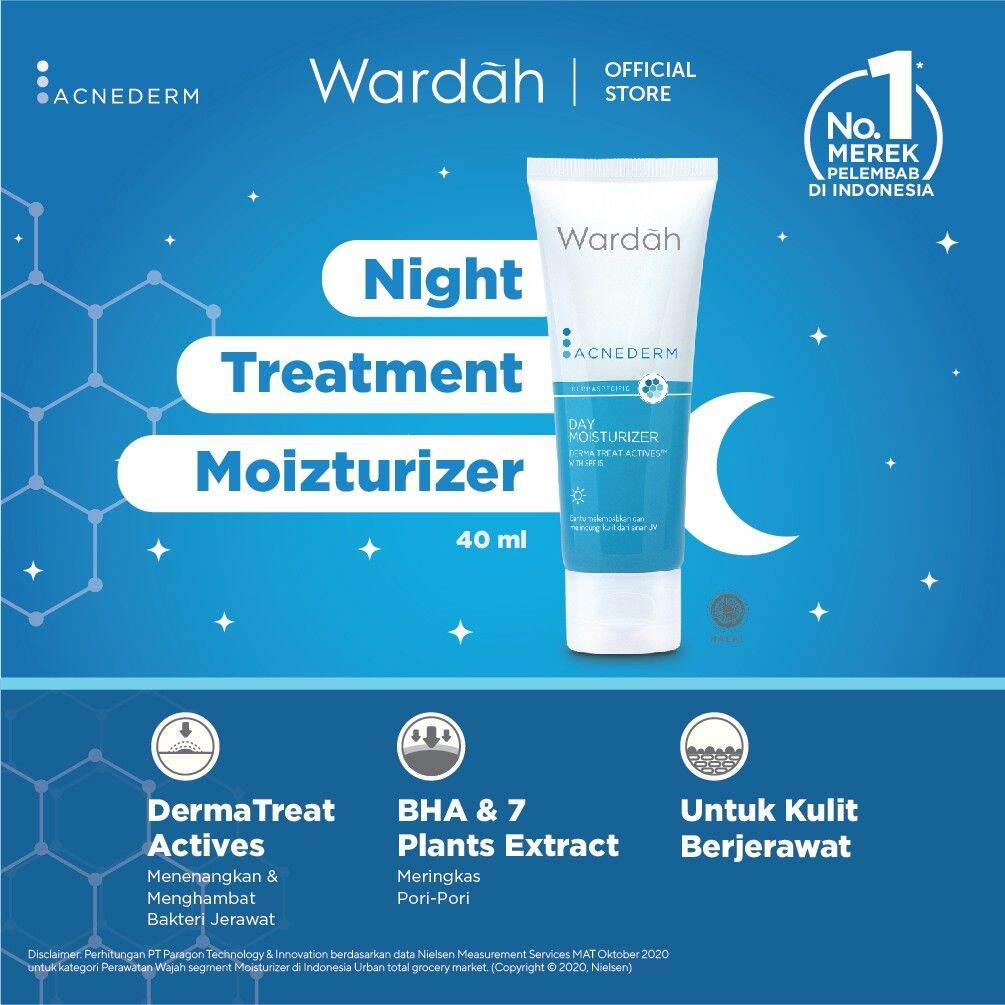 Wardah Acnederm Night Treatment Moisturizer || Cream Wardah Glowing