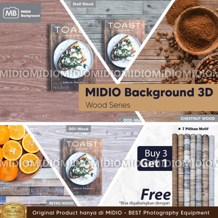 Midio Background Alas Foto 3D Motif Kayu || Alas Foto Produk yang Bagus