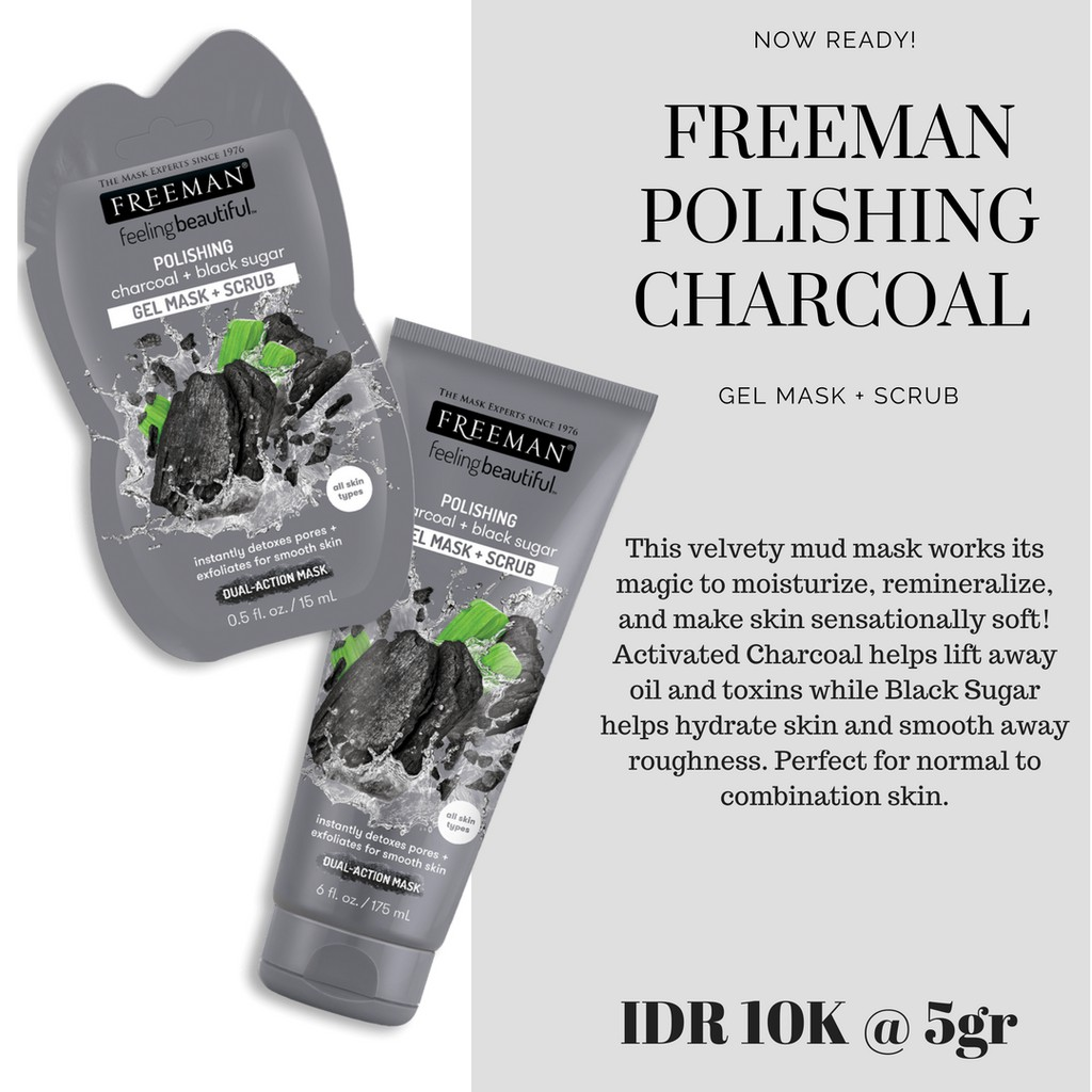 Freeman beauty, Polishing Charcoal & Black Sugar || Produk Eksfoliasi Wajah Untuk Pemula Paling Aman 
