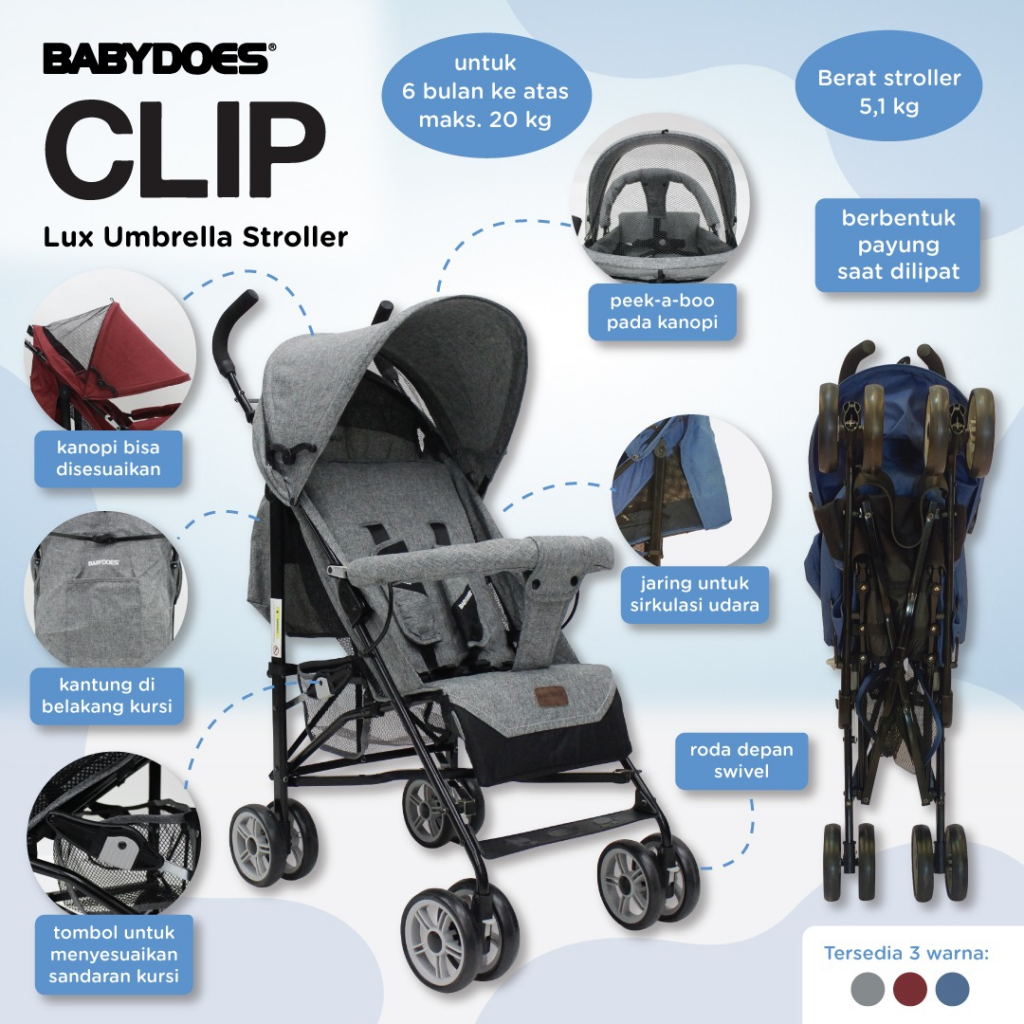 Babydoes Clip Lux Umbrella Stroller 2062 || Stroller Bayi yang Bagus
