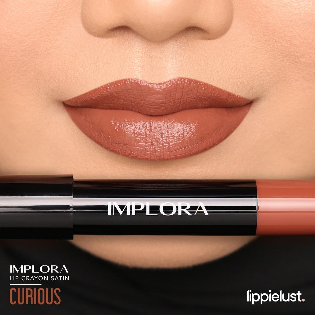 Implora Lip Crayon Satin Curious || lipstik untuk bibir hitam dan kering