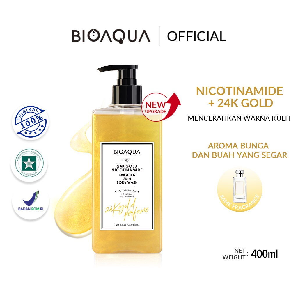 24K Gold Nicotinamide Brighten Skin Body Wash || Sabun Mandi Cair Terbaik