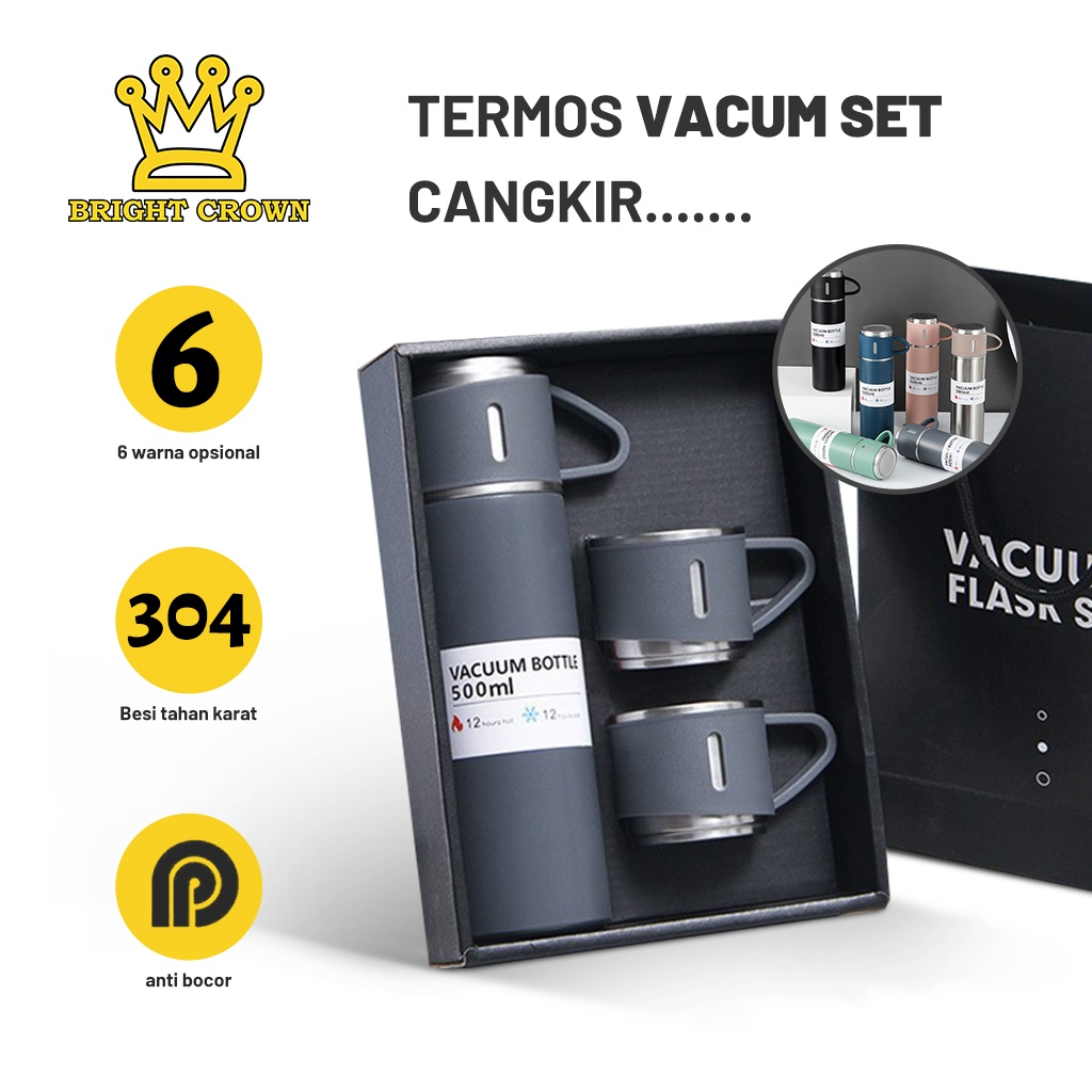 Bright Crown: Termos Vacuum Flash Gift Set || Gelas Terbaik untuk Kado Spesial