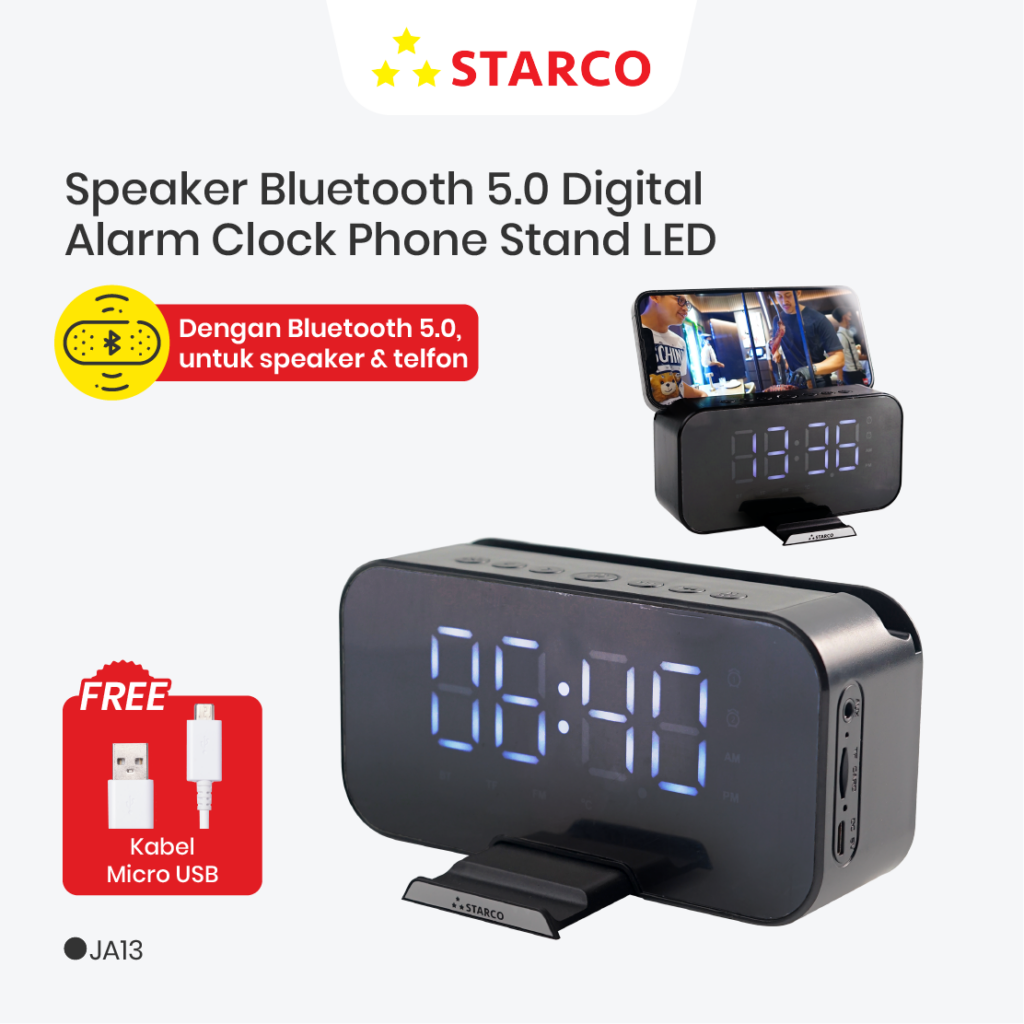 Starco: Speaker Bluetooth 5.0 Jam Alarm || Jam Meja Digital Terbaik