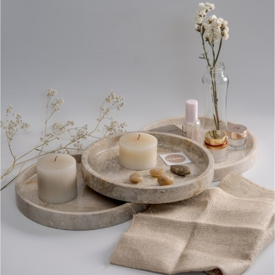 Furnig Collection Ara Marble Tray (Marble Tray Bulat) || Produk Estetik untuk Ruangan yang Nyaman