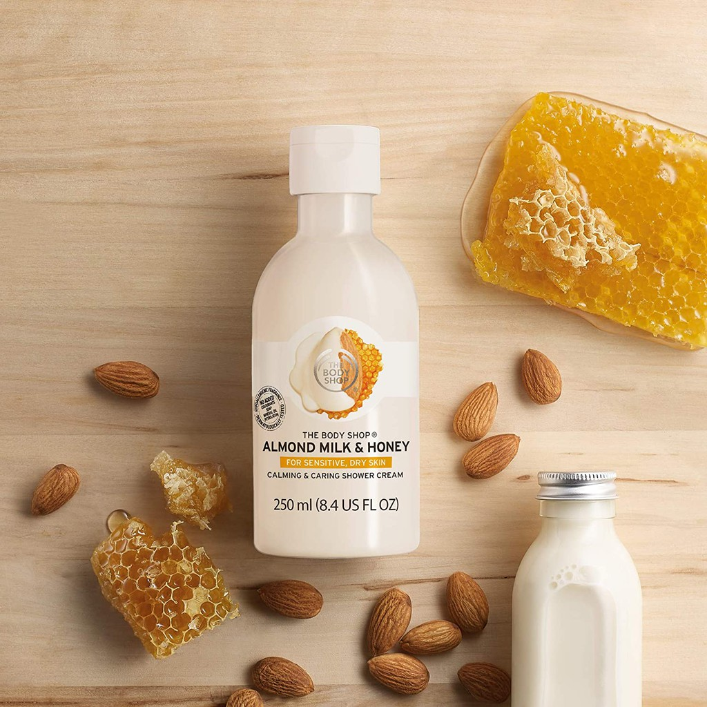 The Body Shop Almond Milk & Honey Shower Cream || sabun mandi pemutih badan aman