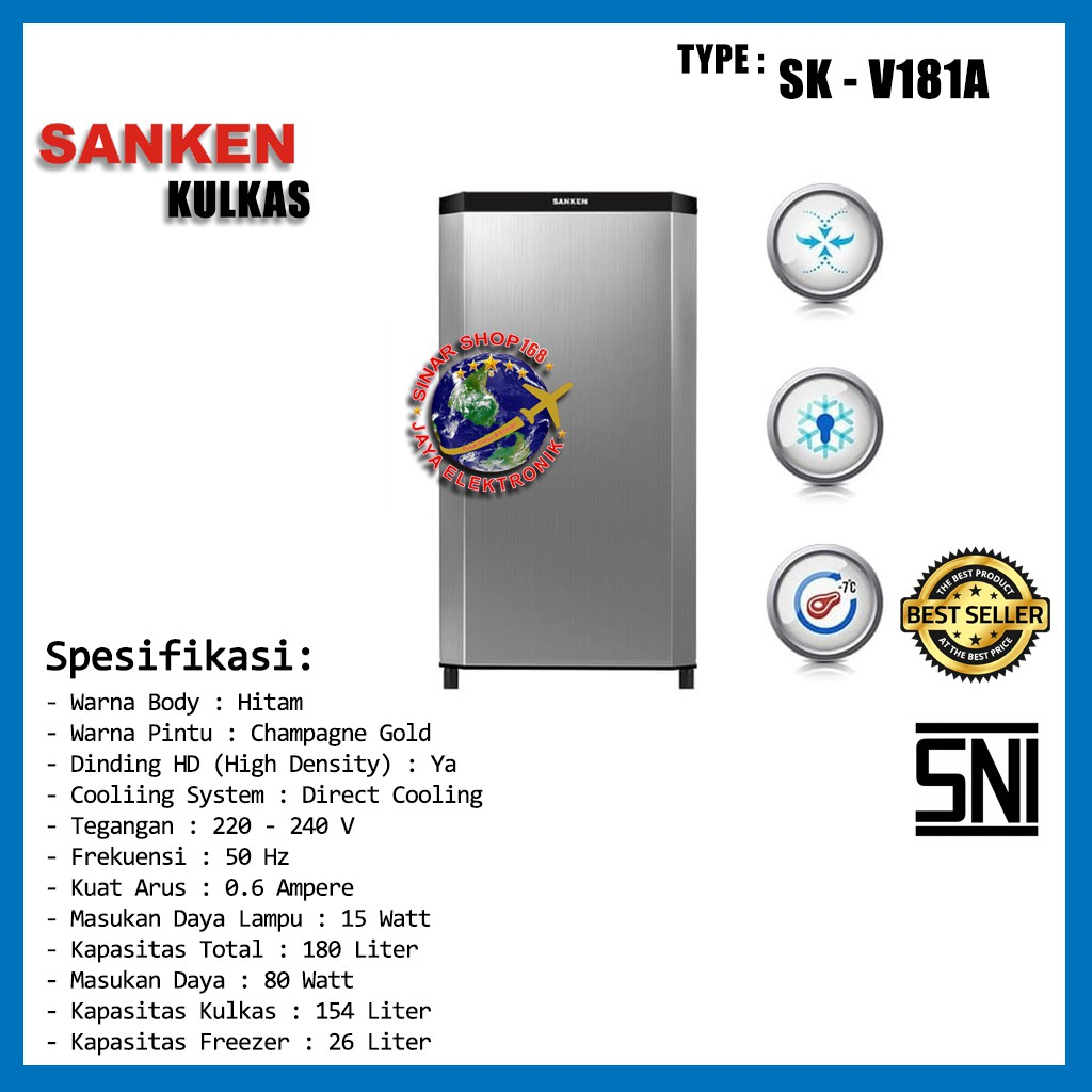 Kulkas: Sanken SKV181A 1 Pintu || peralatan rumah tangga harga terjangkau