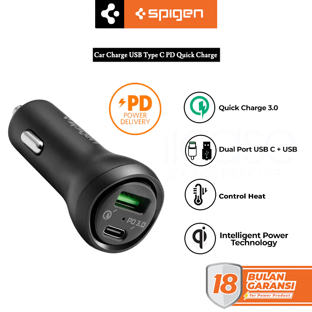 Spigen SteadiBoost™ USB-C PD3.0 Car Charger F31QC || charger mobil fast charging terbaik