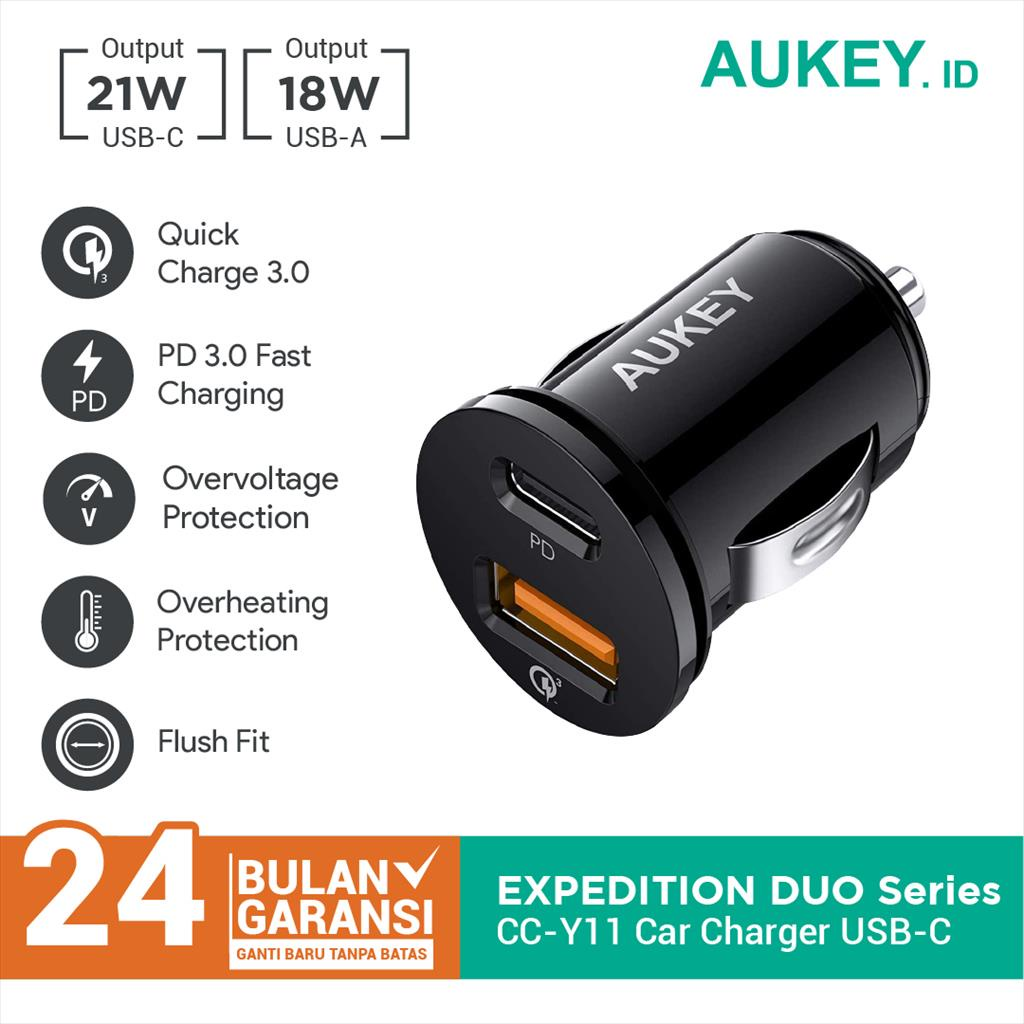Aukey Car Charger with PD + QC 3.0 CC-Y11 || charger mobil fast charging terbaik