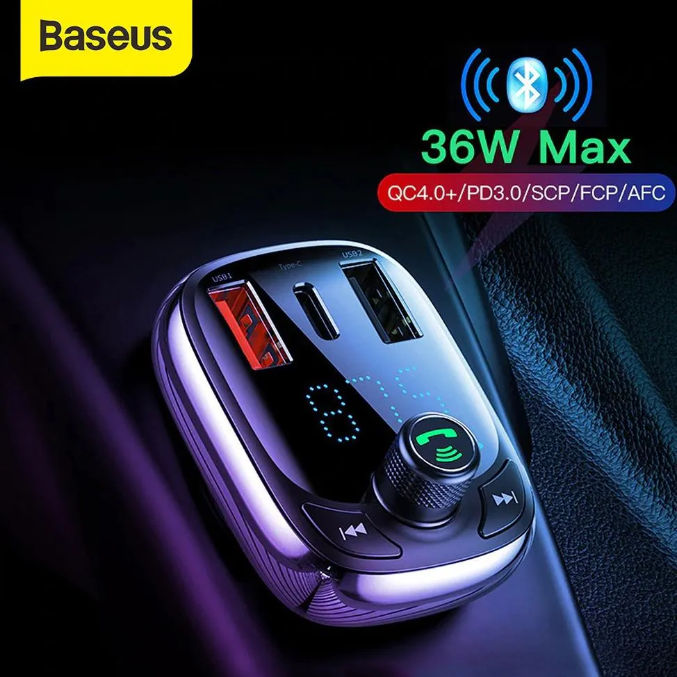 Baseus Quick Charge 4.0 Car Charger PD FM Transmitter Bluetooth S13 || charger mobil fast charging terbaik