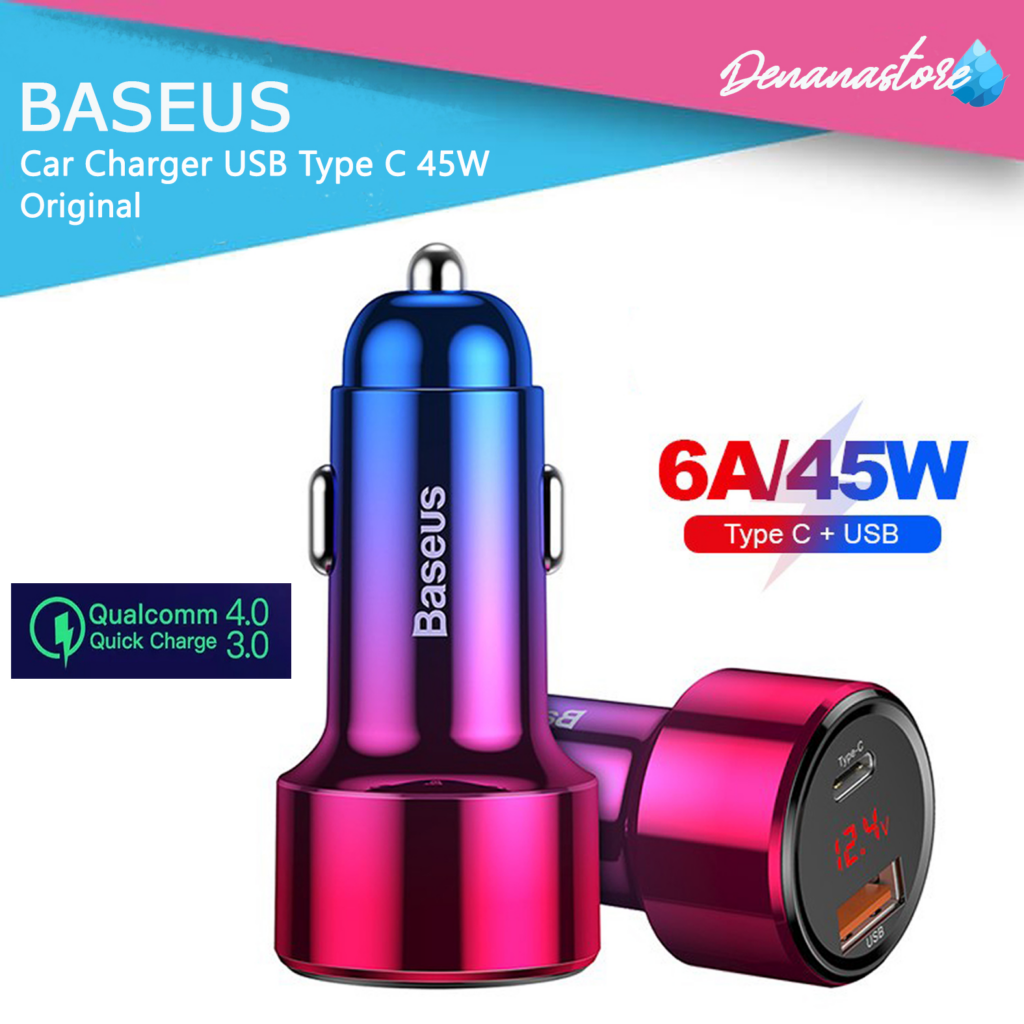 Baseus Car Charger Quick Charge Dual USB Type C 45W/6A || charger mobil fast charging terbaik