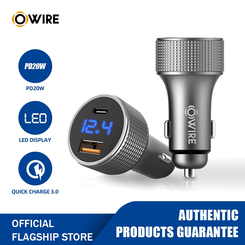 Owire Car Charger 45w Type-C Pd + Usb Quick Charge 3.0 PD20W + QC22.5W || charger mobil fast charging terbaik