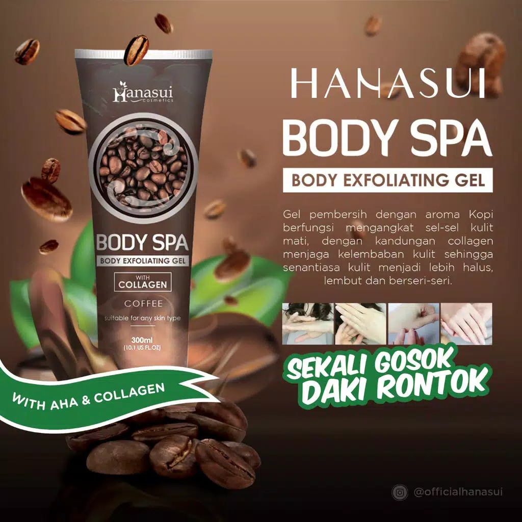 Body Spa Exfoliating Gel Coffee with Collagen dari Hanasui || Lulur Kopi Untuk Memutihkan Badan