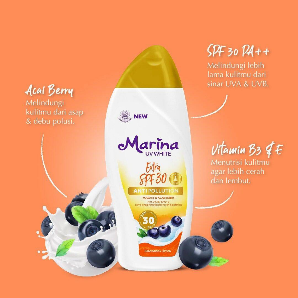 Marina with UV SPF30 Yogurt & Acai Berry || Body Yogurt Terbaik