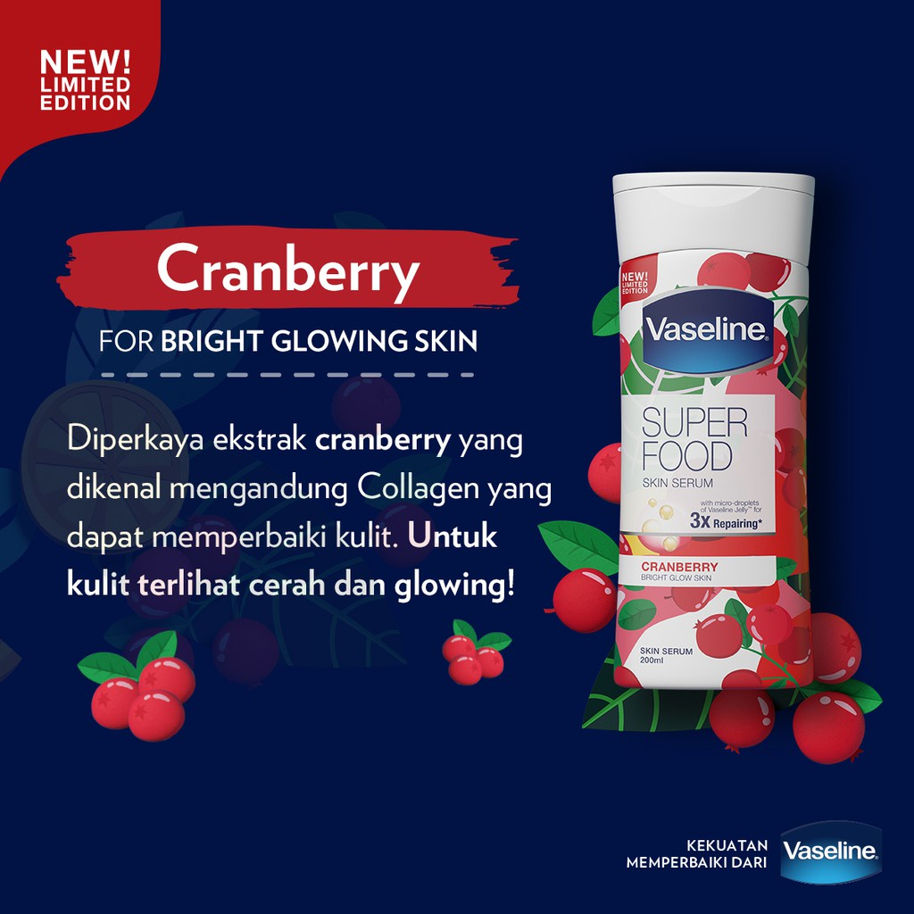 Vaseline Super Food Skin Serum: Cranberry  || Body Lotion Vaseline Terbaik