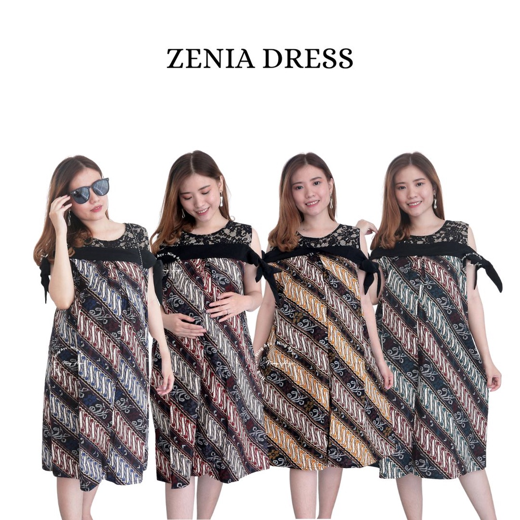 Mama Hamil: Dress Hamil Batik Menyusui dengan Brokat Pita Zenia (BTK 151 C) || Baju Hamil Terbaru 2023