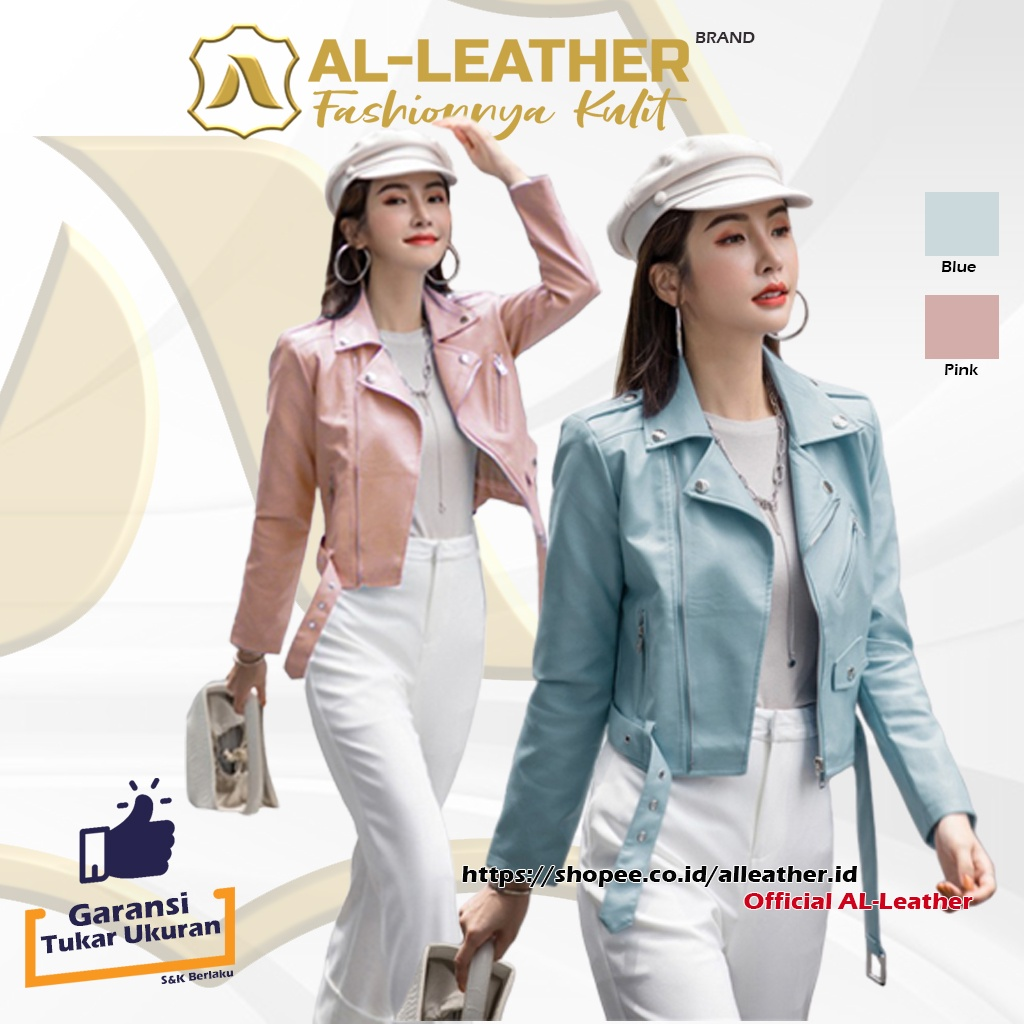 AL-Leather Jaket Kulit Wanita Warna Baru Pastel Blue Peach Quality Premium || Jaket Wanita Baru Kekinian