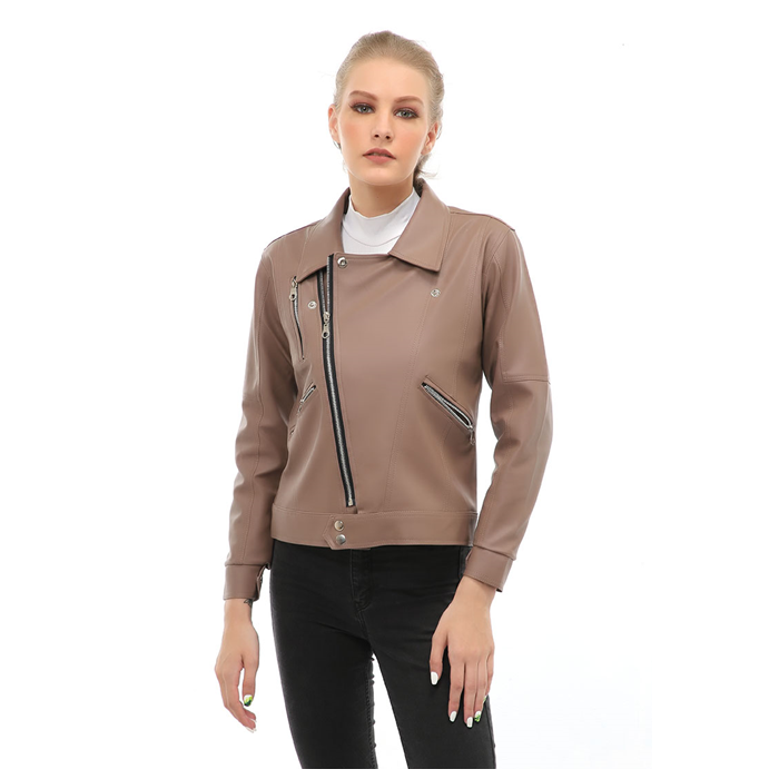 Hamlin Glenice Jacket Outer Fashion Wanita Zipper Pocket Elegant Design Material Leather ORIGINAL - Mocca || Jaket Wanita Baru Kekinian