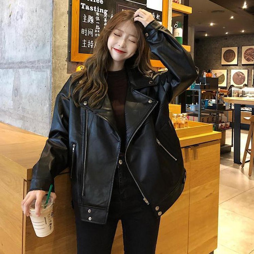 Oversized Pocket Leather Jacket Jaket Kulit Wanita Jumbo || Jaket Wanita Baru Kekinian