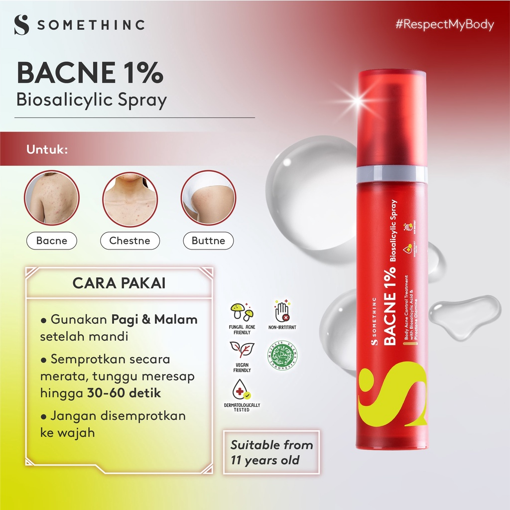 Somethinc: Bacne 1% Biosalicylic Spray || Produk untuk Menghilangkan Jerawat Punggung