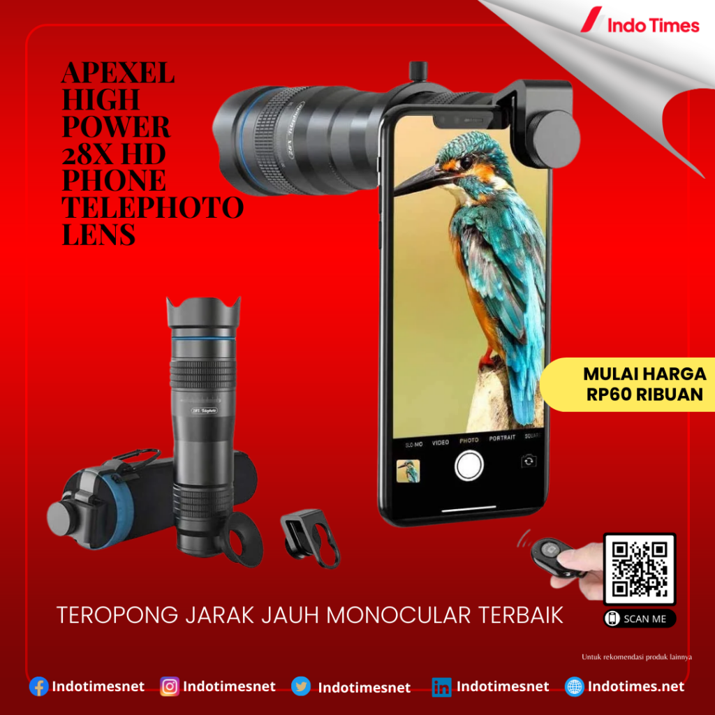 Apexel High Power 28x HD Phone Telephoto Lens || Teropong Jarak Jauh Monocular Terbaik