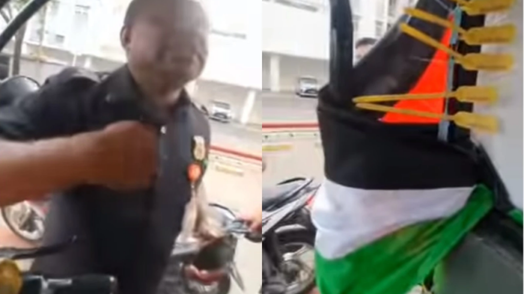 Viral Aksi Sekuriti Copot Bendera Palestina Pengendara Motor 
